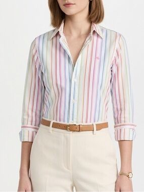Ralph Lauren Women’s White Multi-Stripe Button-Up Shirt